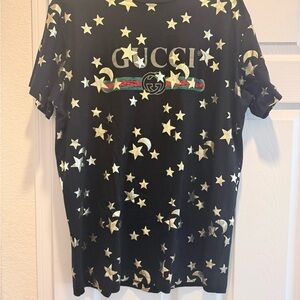 Gucci Black Tee with Gold Stars and Moons